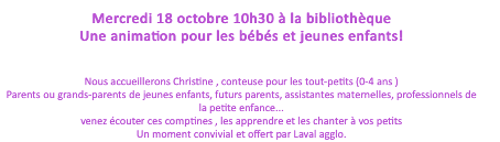 Bibliothèque : Mercredi 18 octobre 10h30