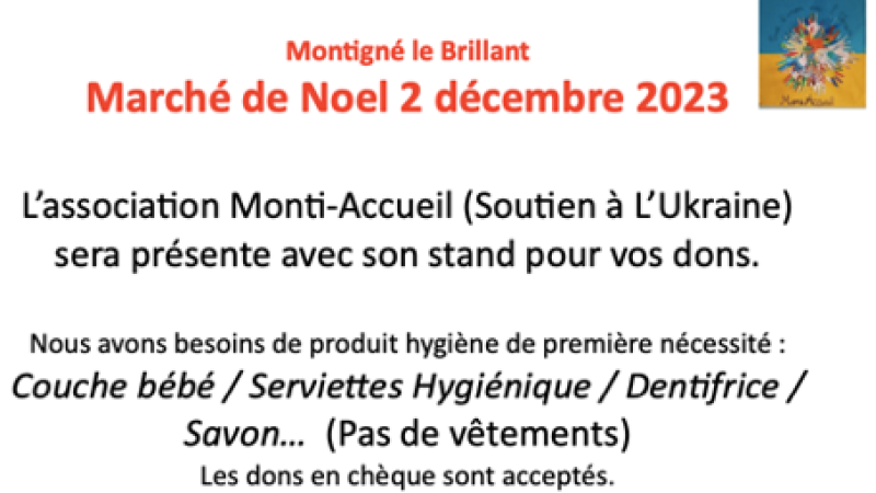 Monti accueil - récolte de dons lors du marché de Noêl le 2/12