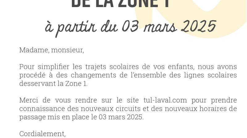 TRANSPORTS SCOLAIRES : Modifications sur les lignes scolaires Zone 1