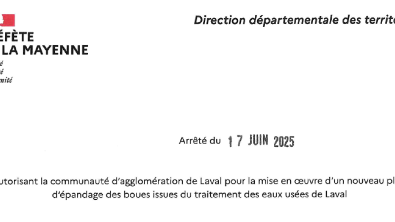 Arrêté plan d'épandage de la station d'épuration de Laval