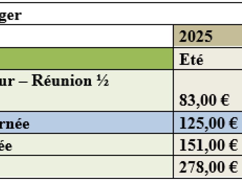 Tarifs Salle du Verger 2025