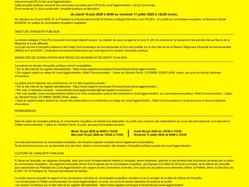 AVIS D'ENQUETE PUBLIQUE REVISION ALLEGEE N°6 DU PLUi