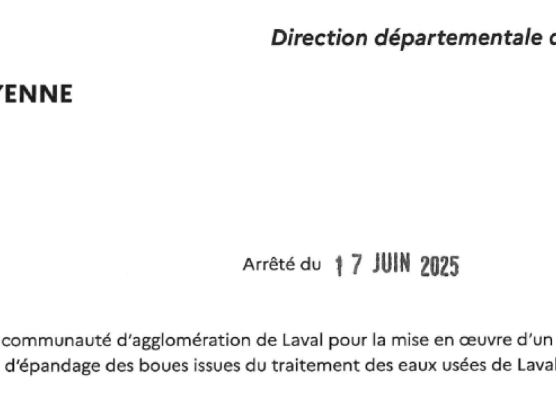 Arrêté plan d'épandage de la station d'épuration de Laval